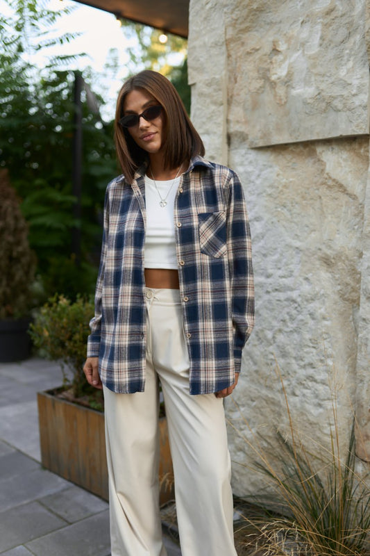 Сорочка жіноча Oversize в клітинку синя