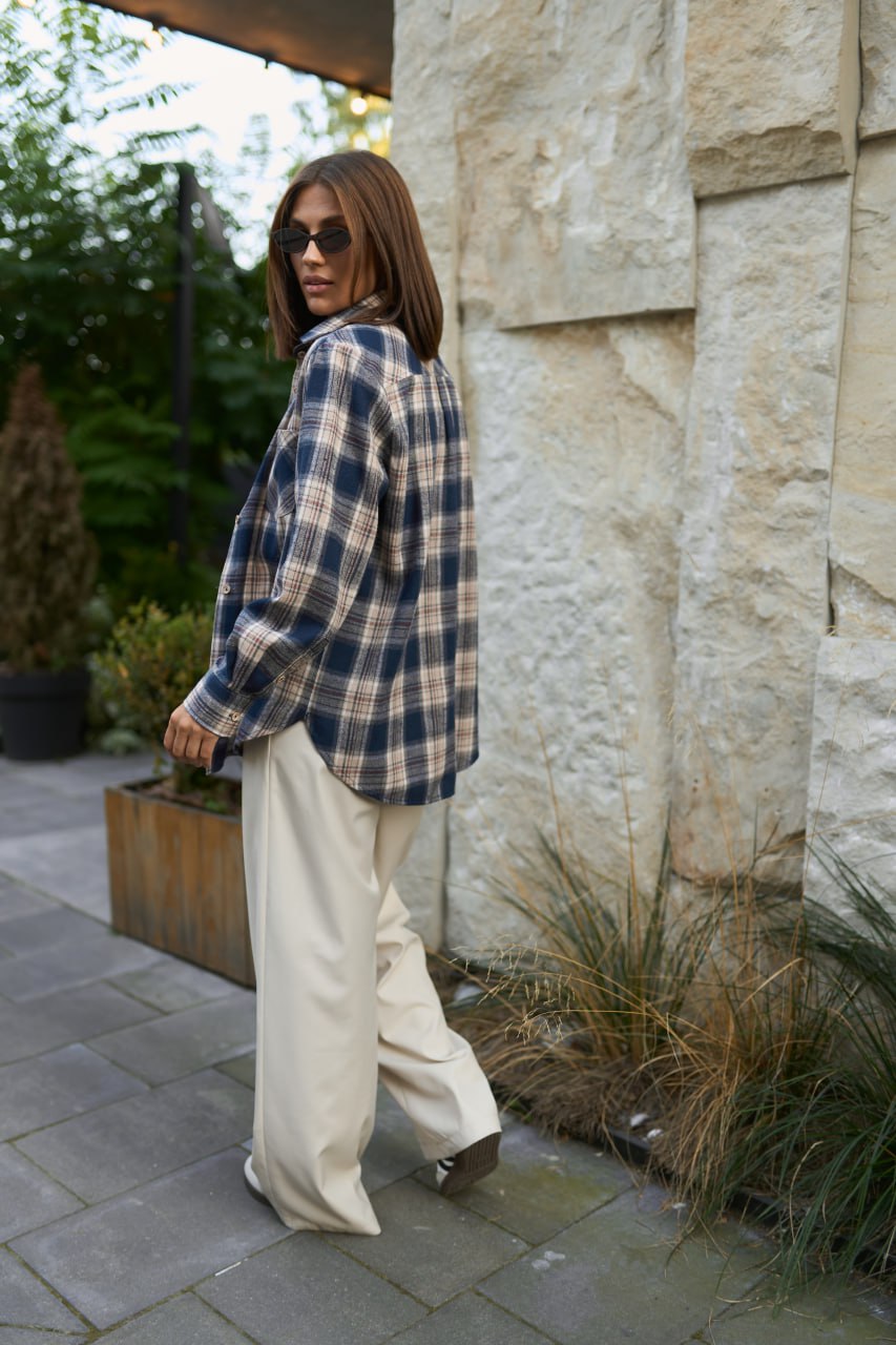 Сорочка жіноча Oversize в клітинку синя