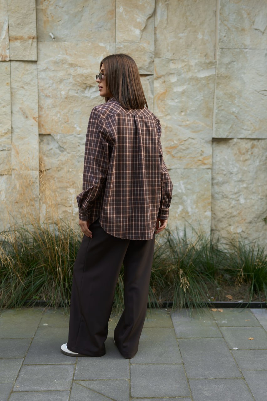 Сорочка жіноча Oversize в клітинку коричнева